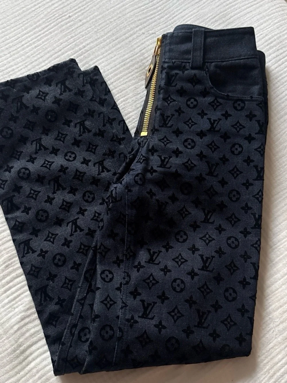 Louis Vuitton Dark Navy Monogram Denim Skirt with Gold Hardware